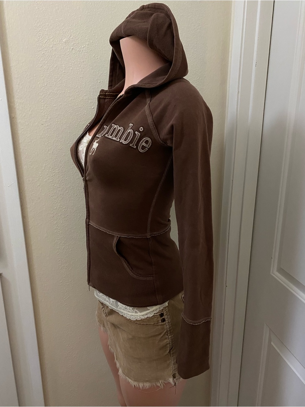 Y2k Vintage Abercrombie brown double zip up hooded sweater - Picture 9 of 16